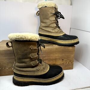 Sorel Leather Caribou Kaufaman Boots Mens 11.5 Wool Liner Winter Work Lug Sole